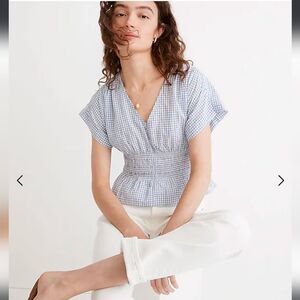 2/30 Madewell V-Neck Smocked-Waist Top in Gingham Seersucker